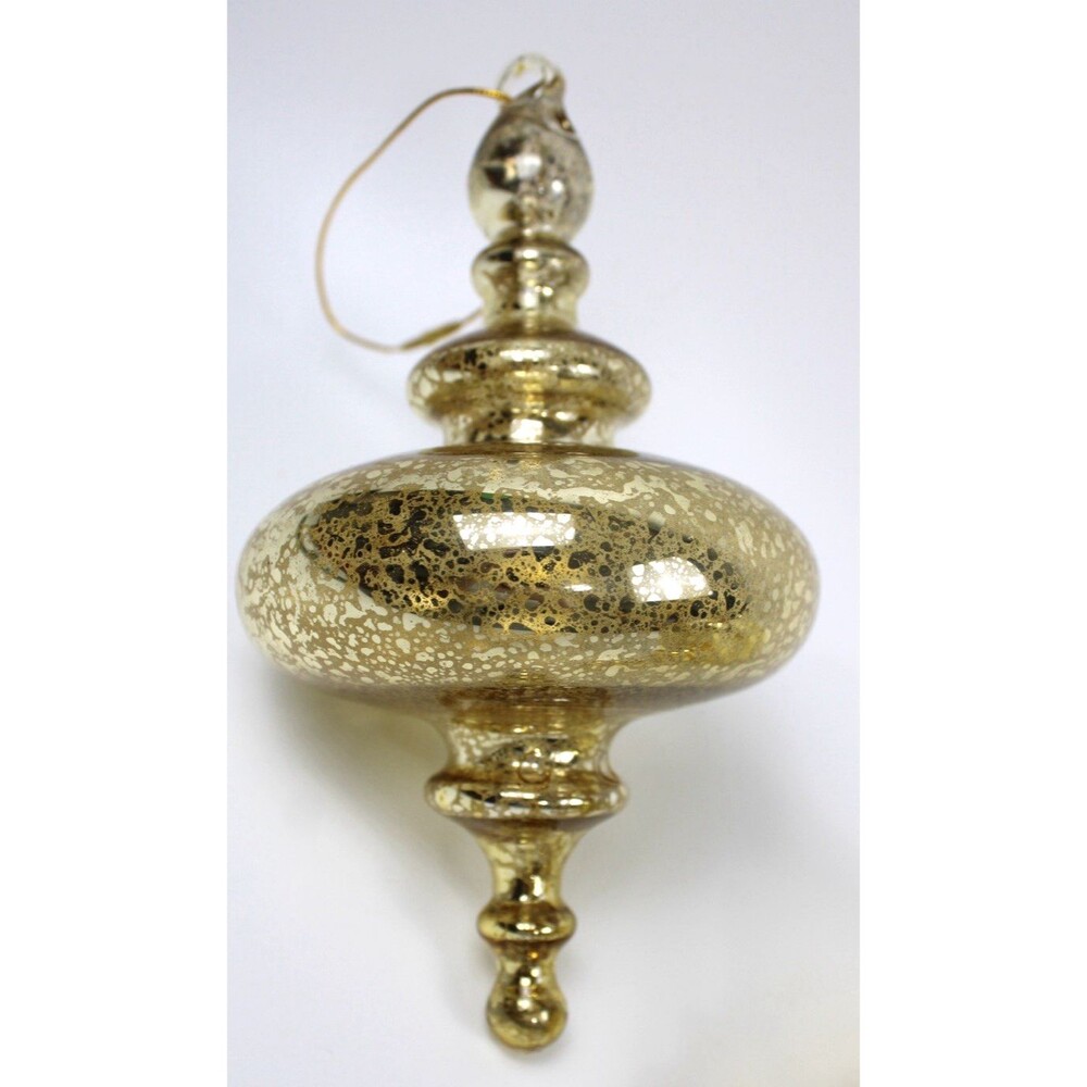 Robert Stanley Set of Two 8 inch Gold Crackled Glass Finial Ornaments